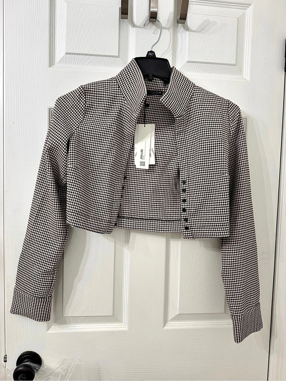 ZARA Cropped Houndstooth Blazer Black & White